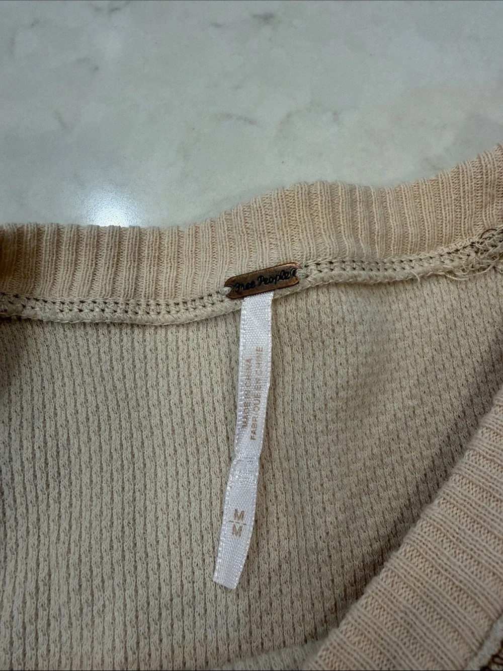 Free People In The‎ Mix Waffle Crochet Cuff Thermal Top Size Medium